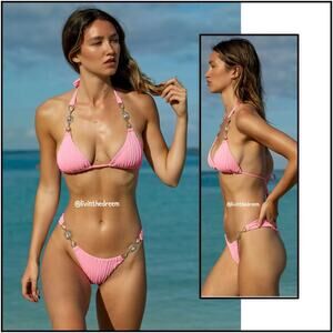 Beach Bunny Raja Triangle Top DD  Skimpy Bottom M, L, XL - Flamingo $290